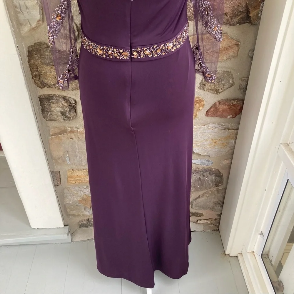 TERANI EVENING M1447 Embellished Beaded Jersey Sheer Sleeve Gown Womens 8 - Picture 12 of 16